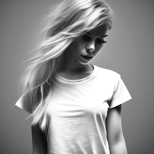 AI generated: ultra detailed, detailed, girl with medium lenght hair blonde, cinematic, white t-shirts