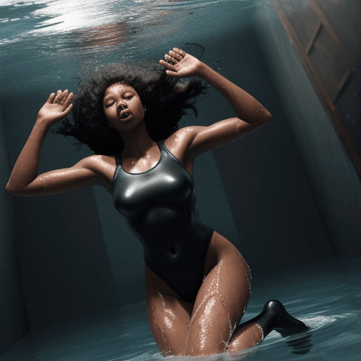 AI generated: fully clothed Black girl falls inside water, drowning, hyper-realistic, 8k image 