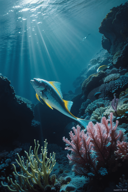 AI generated: (underwater scenery:1.3),luminous fish,Fish glowing in red and blue,hyper emotional,32k UHD resoluti...