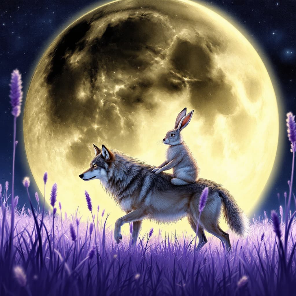 AI generated: The image turned out to be as follows: a large light moon in the corner, purple grass around, and in...