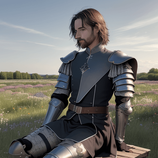 AI generated: n chevalier médiéval en armure sombre, principalement noire avec des reflets métalliques légèrement ...