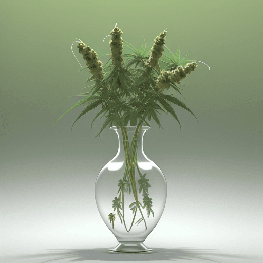 AI generated: Customize a cannabis arrangement, 3D render, art by Ron Mueck, a light green and army green, color c...