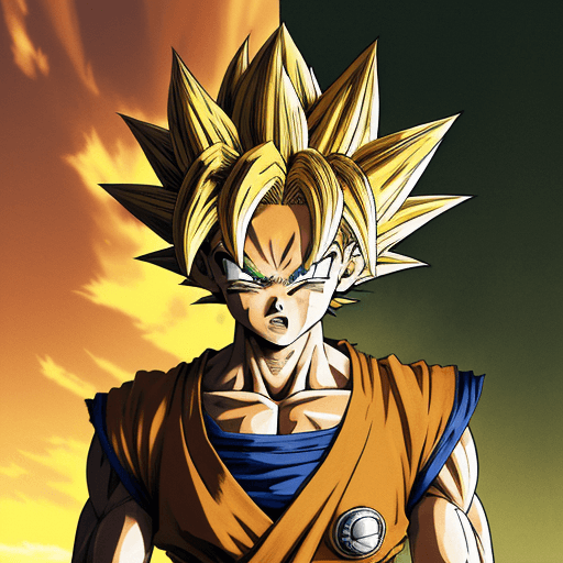 AI generated: Goku, draw anime style by Akira Toriyama, high-detailed, green eyes, punky style, future clothes sty...
