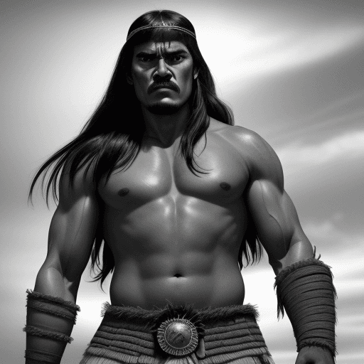 AI generated: image of Pedro Sanchez like Conan the barbarian style Tony de Zuñiga. Black and white. 
