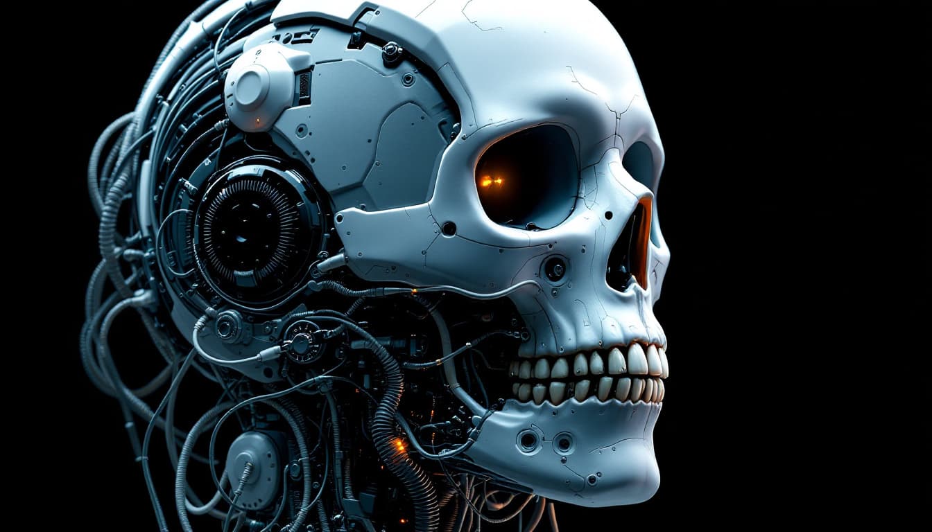 AI generated: highly detailed image of a cybernetic skull, combining elements of both organic and machine, skull i...