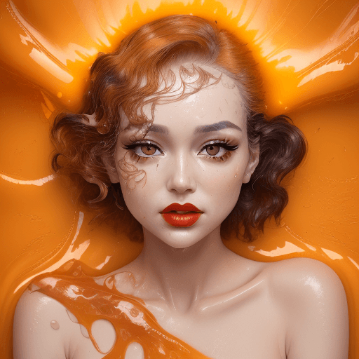 AI generated: the model is wearing orange colored lipstick and mascara, in the style of marilyn minter, animated g...