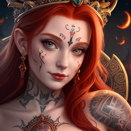 AI generated: Goddess close-up portrait ribcagel, a happy redhair princess, masterpiece of tatoos, fantasy, magic,...