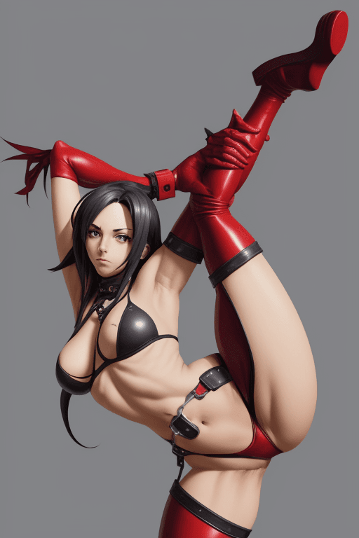 AI generated: Una mujer en una pose acrobática, con el cuerpo inclinado hacia adelante y las piernas levantadas en...