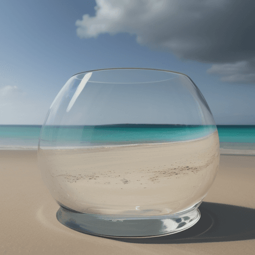 AI generated: glass landscape in the middle of a sandy beach
