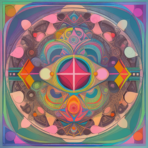 AI generated: Love heart Bauhaus, Rainbow geometric circle architectures blend with organic shapes, Pop Surrealism...