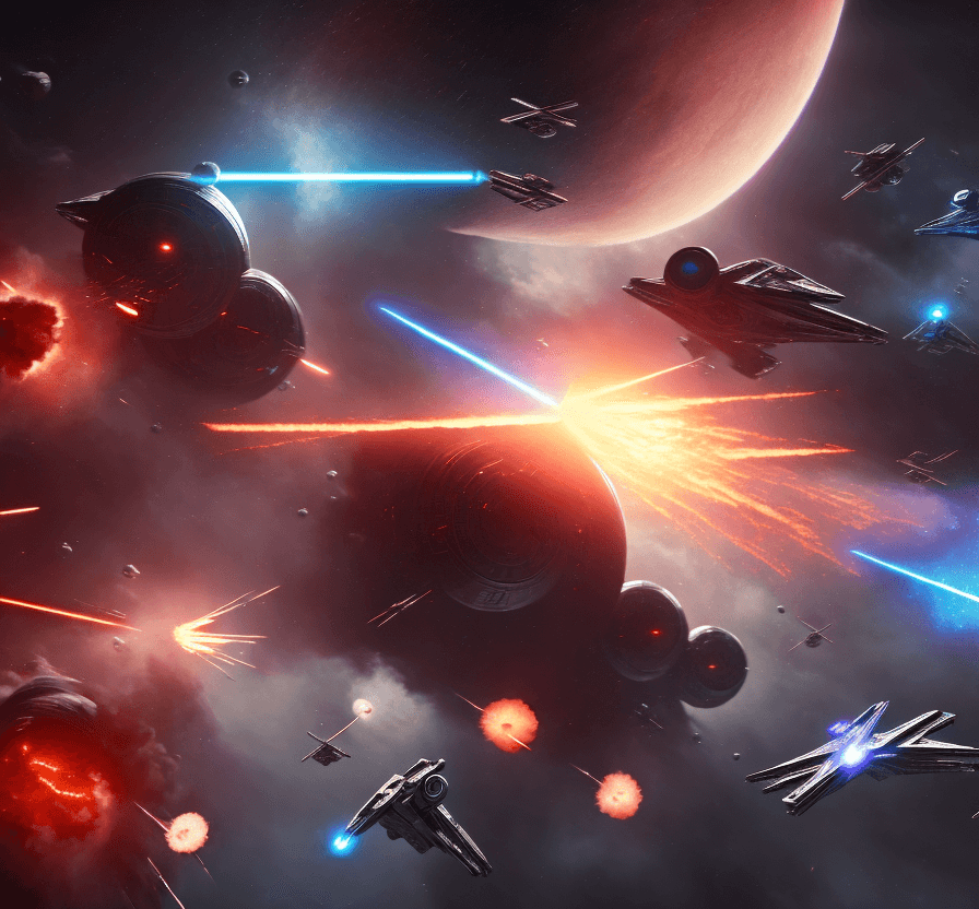 AI generated: a battle with 3 spaceships. Explosions. laser beams. . 8k, intricate detail, nebula sky, photorealis...