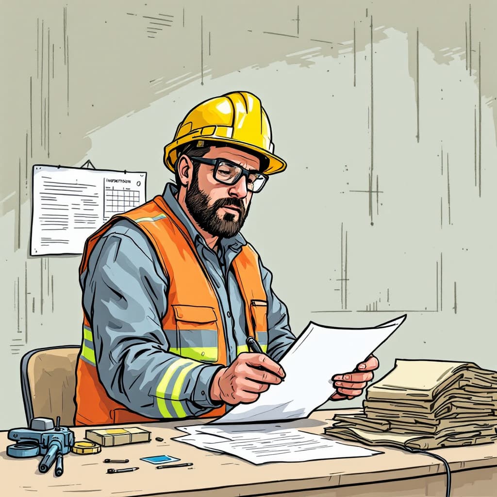 AI generated: Hazme un dibujo de un inspector de Hacienda o Seguridad social en una inspección