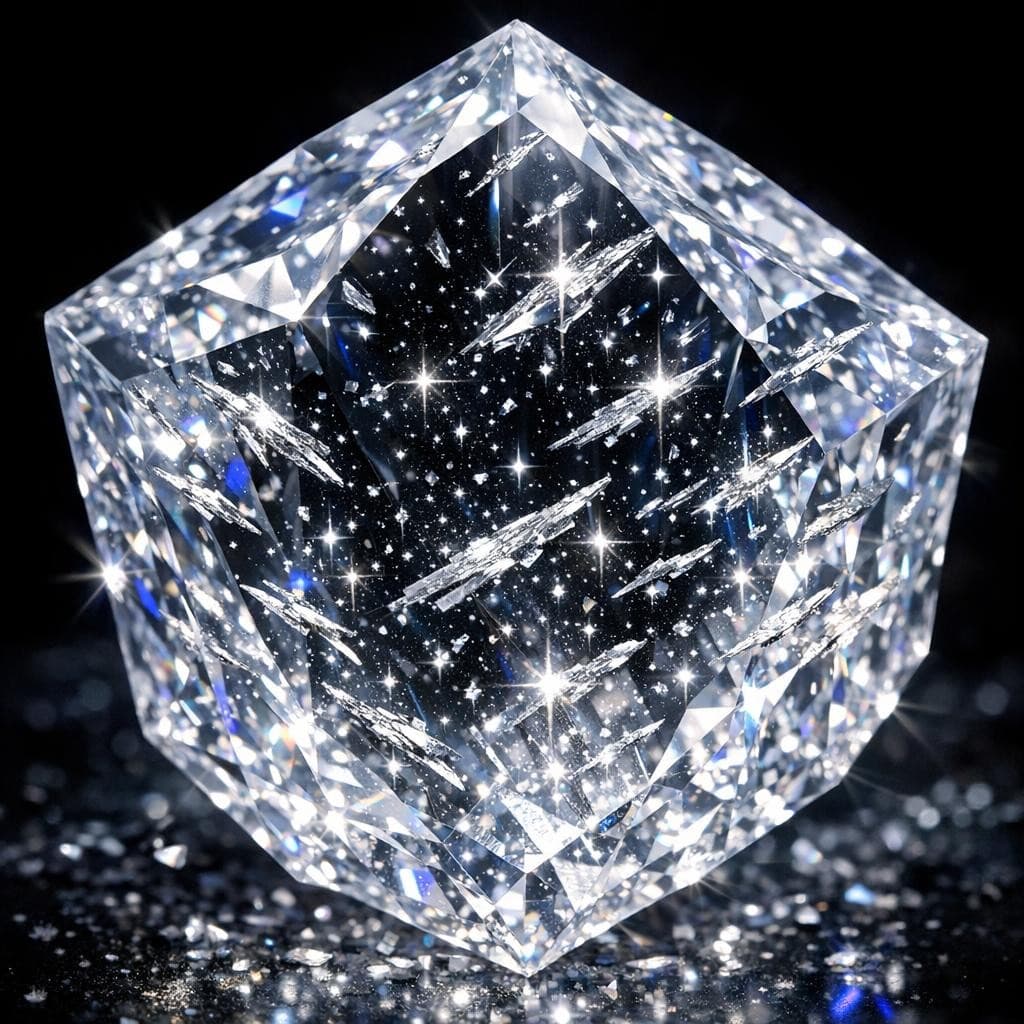 AI generated: a brilliant crystal made of diamond with shards of platinum scattered through out it like stars in t...