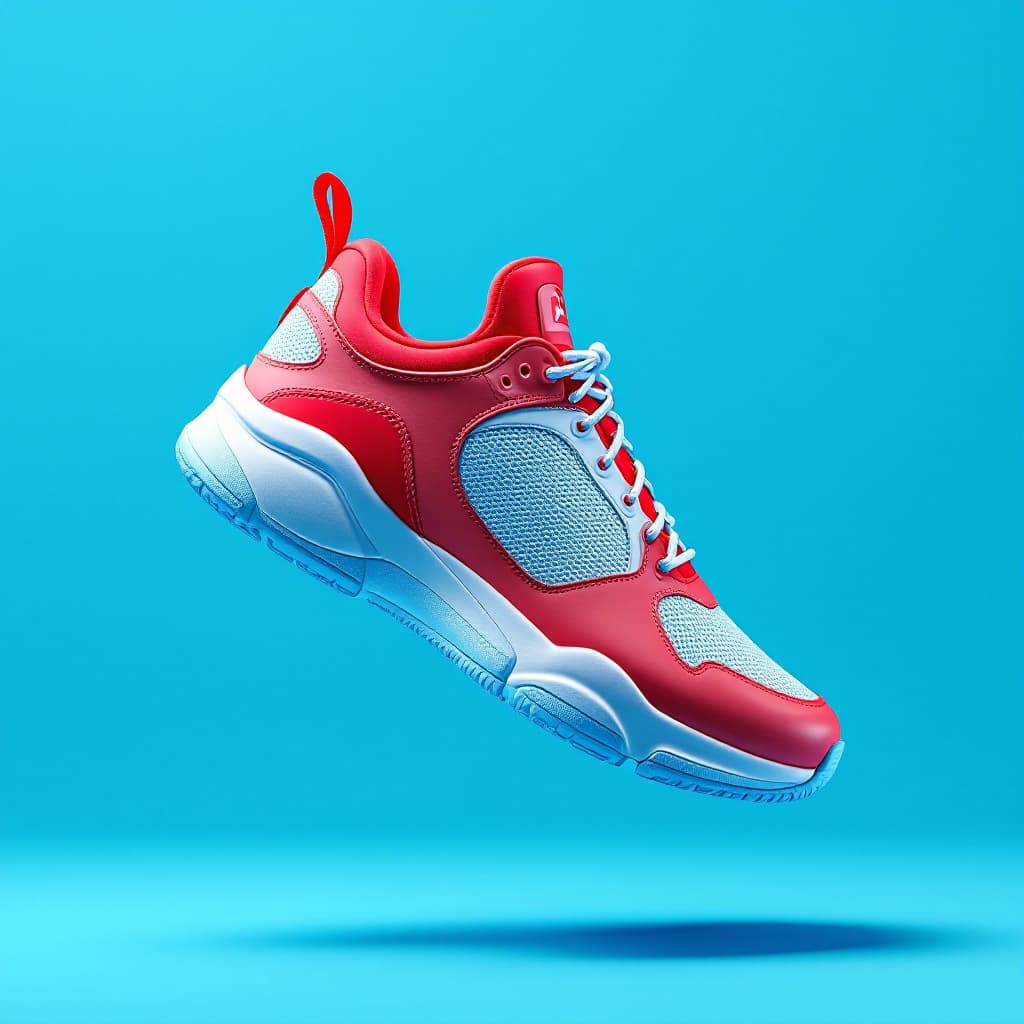 AI generated: mocap shoes, hyperrealistic, in air,
no effects
red, white, aquamarine
in profile, minimalist, authe...