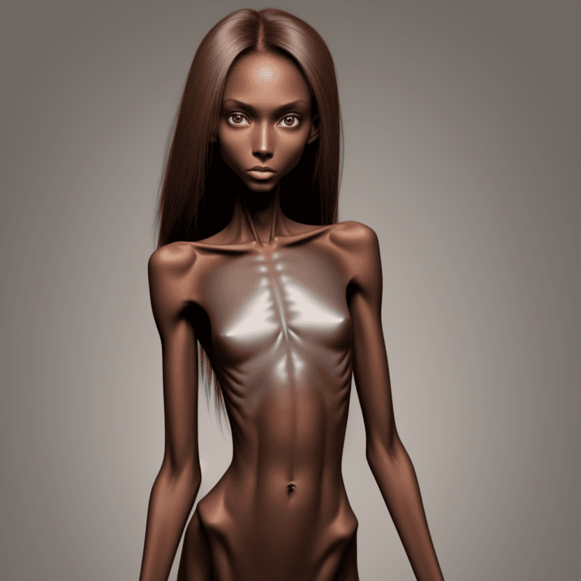 AI generated: extreme beautiful skinny brown skinned  slender face of skinny (almost anorexic) girl
