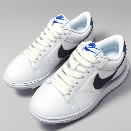 AI generated: nike sneakers made from white clouds and cotton, small white clouds growing, white background, box, ...