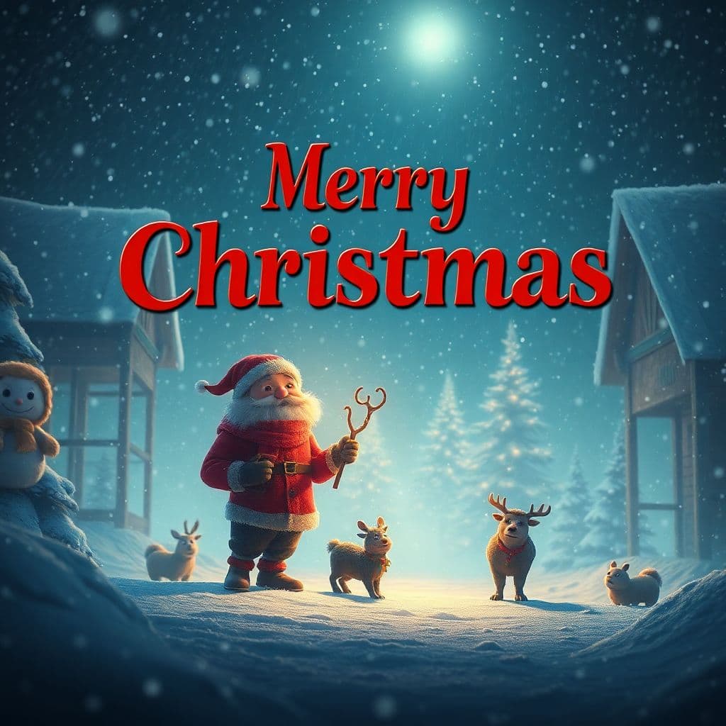 AI generated: merry christmas Movie poster, Cover for rock track, animals from cartoons, dramatic light, Mystical ...