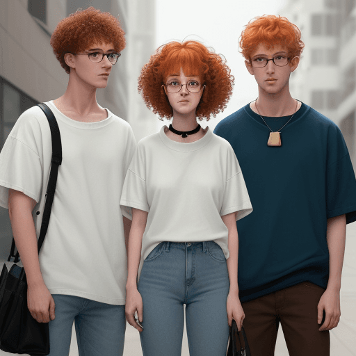 AI generated: A man wearing a white oversize t-shirt and blue jeans. A woman wearing a pale green half-sweater and...