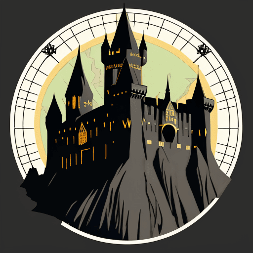 AI generated: Black Castle Icon from an old map in the style of Lord of the rings Transparent background