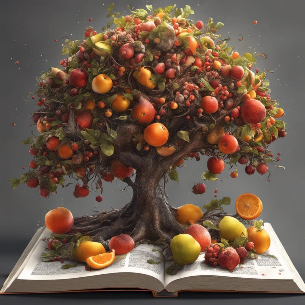 AI generated: As I turned the pages, a magnificent tree sprouted from the book, its branches laden with ripe fruit...