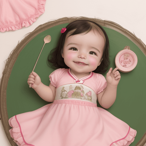 AI generated: Una bebé china, de 3 meses, sonriente, con un vestido rosado, en el pasto