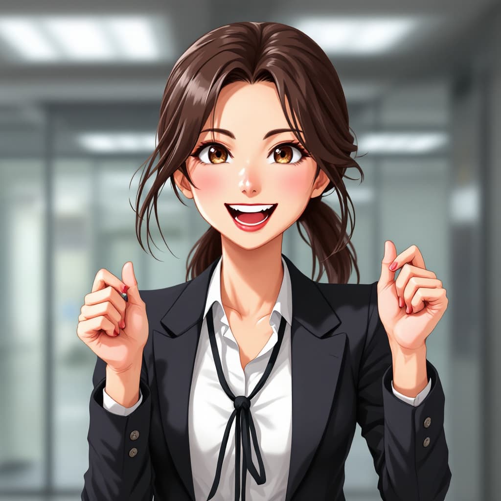 AI generated: Japanese anime style, a Japanese women,Office lady ,smug,triumphant expression　　
