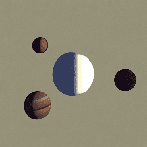 AI generated: minimalistic, 2d graphic, three-body problem planets
