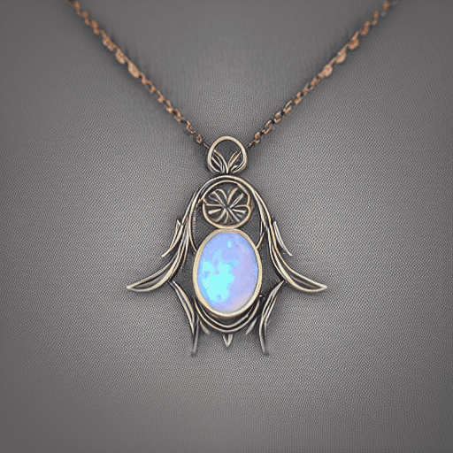 AI generated: a delicate elvish moonstone and opal necklace on a velvet background, jewelry design, symmetrical ::...