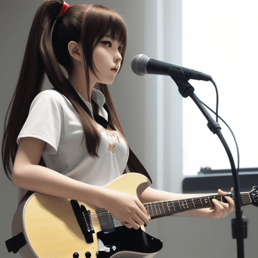 AI generated: Anime girl playing guitar and drum