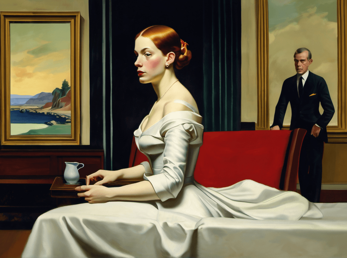 AI generated: (by Diego Velázquez:1.2), (by Edward Hopper:1.29), (by Jean Metzinger:1.0)
