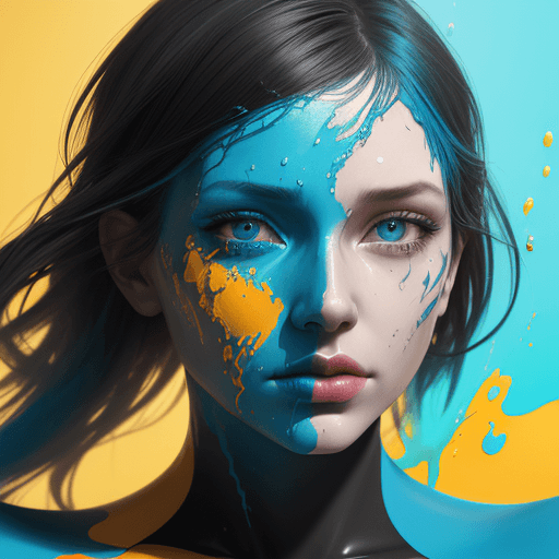 AI generated: blue and orange paint on the face of a woman, in the style of vray tracing, fluid forms, hyper-reali...