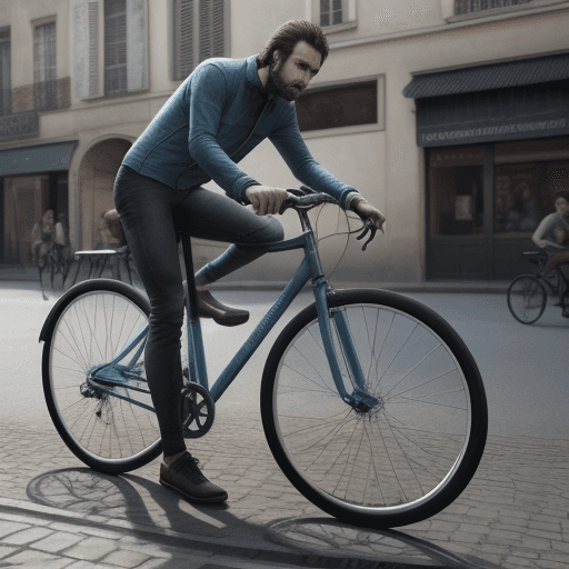 AI generated: Photo of a ultra realistic un homme se deplace sur une etrange bicyclette a 3 roues
