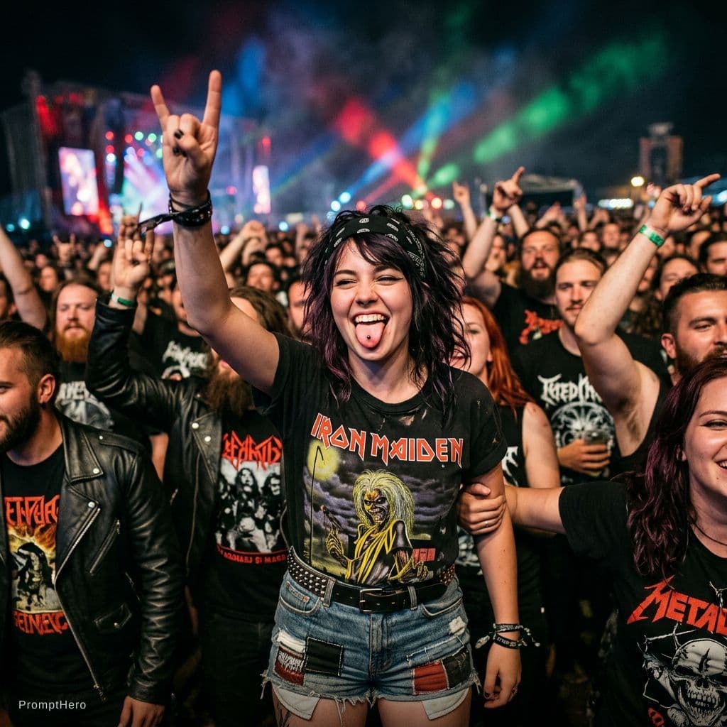 AI generated: Profootage  a heavy metal girl,her tongue is out,her tongue has a piercing in the middle,background ...