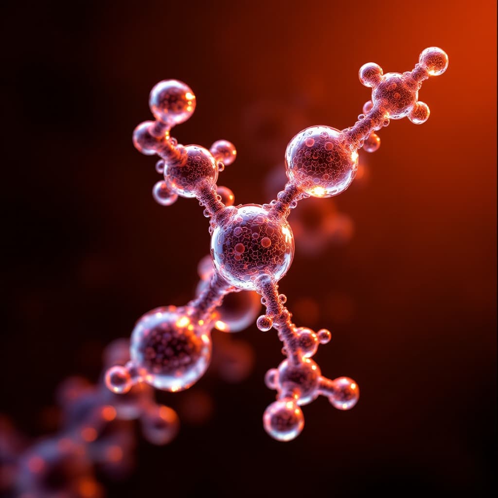 AI generated: Create an image of several molecules of hyaluronic acid crossed over one on the other
