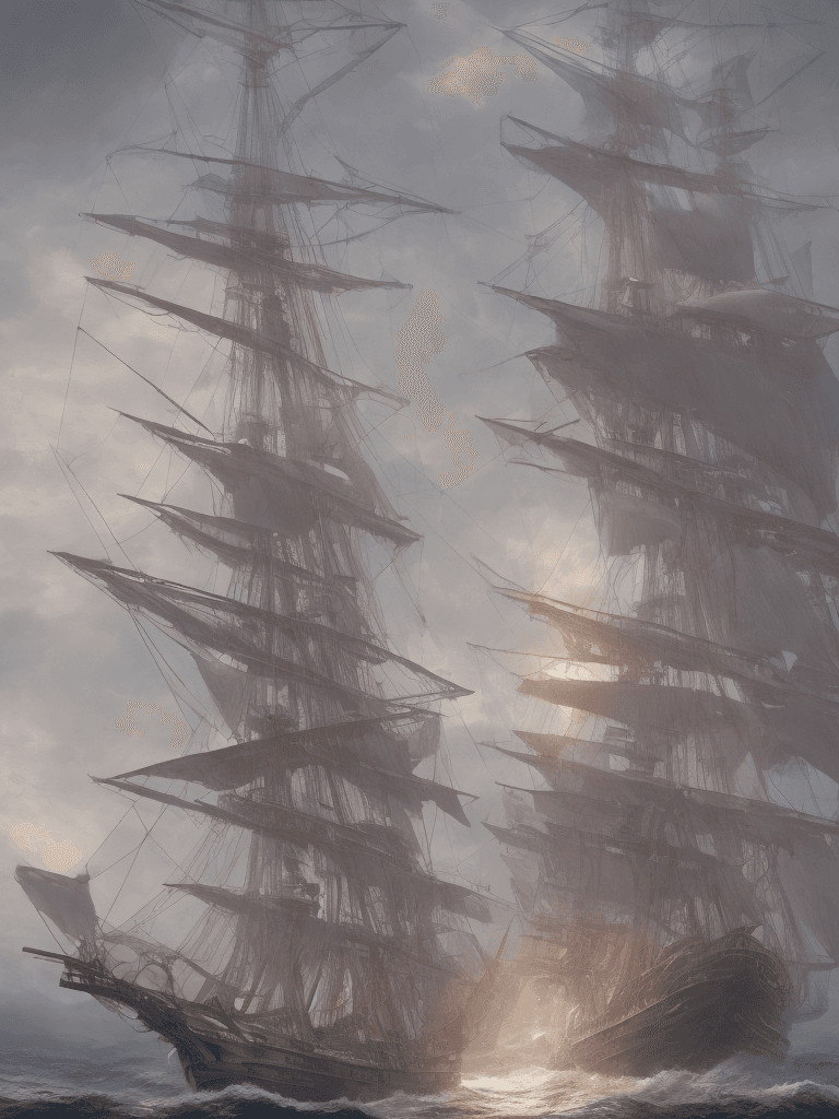 AI generated: Photo of a ultra realistic sailing ship, dramatic light, pale sunrise, cinematic lighting, battered,...