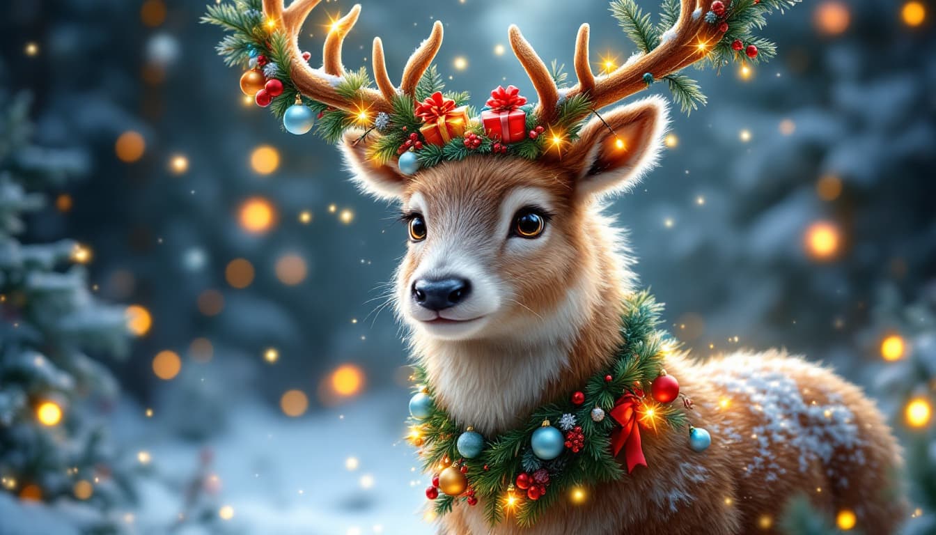 AI generated: Create a stunning, hyper-realistic image of a cute Christmas reindeer infused with the spirit of Chr...