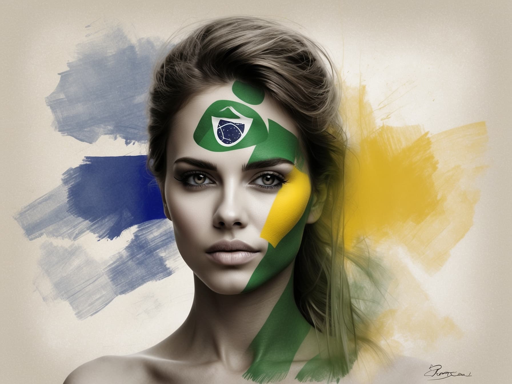 AI generated: a woman with a brazil flag on her head, an airbrush painting, behance contest winner, international ...
