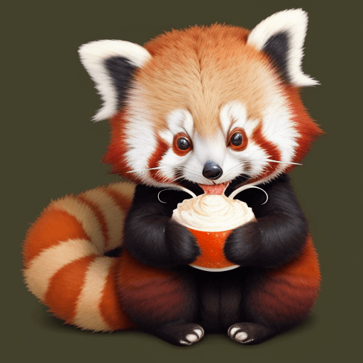 AI generated: red panda, cute appearance, docile character, big eyes, round ears, flat face, thick tail, vivid, fu...