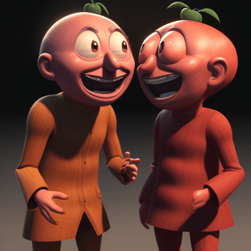 AI generated: Hyper realistic 3d render of 2 tomatomans talking and laughing to each other