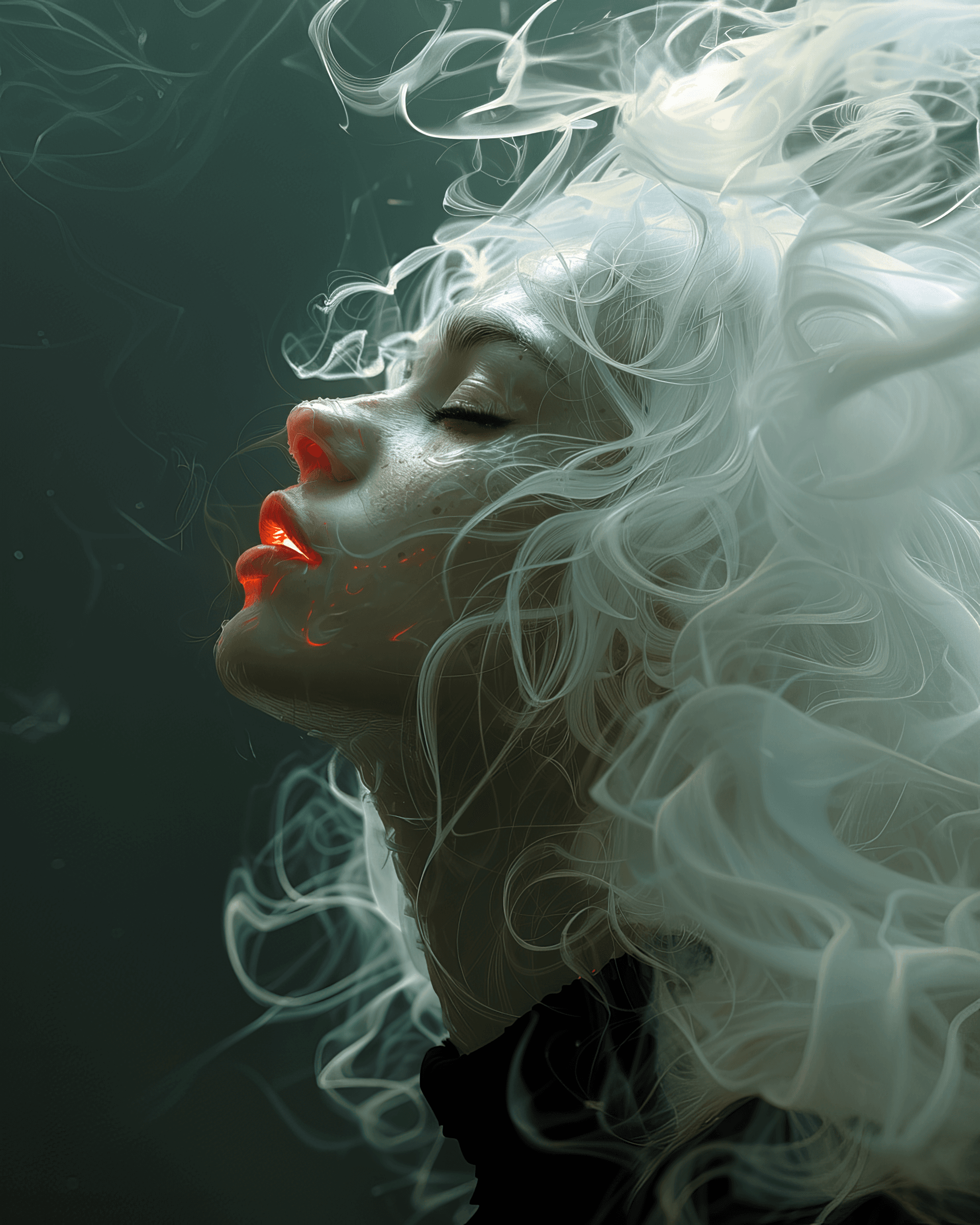 AI generated: full body, woman, hyperrealistic horror shot of a ghostly ectoplasm, creepy, foggy, evening, light b...