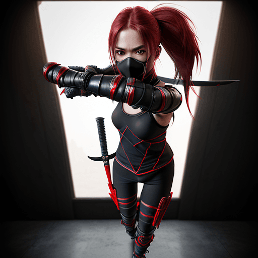 AI generated: ninja, girl, weapon, hair, chracter, soft lighting, ultra realistic, photography, photorealistic, fu...