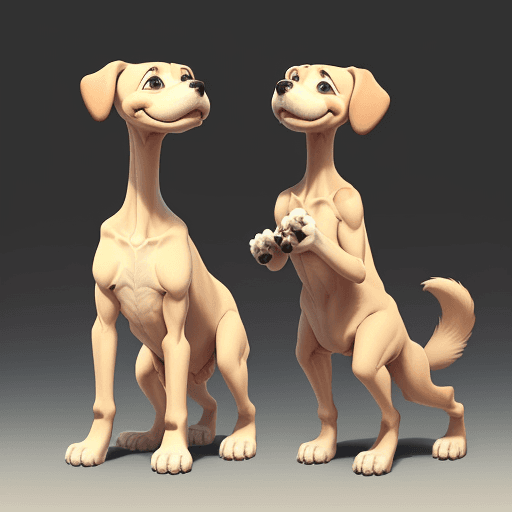 AI generated: Draw a dog standing on two legs like a human, with hands and feet resembling those of a human. The d...