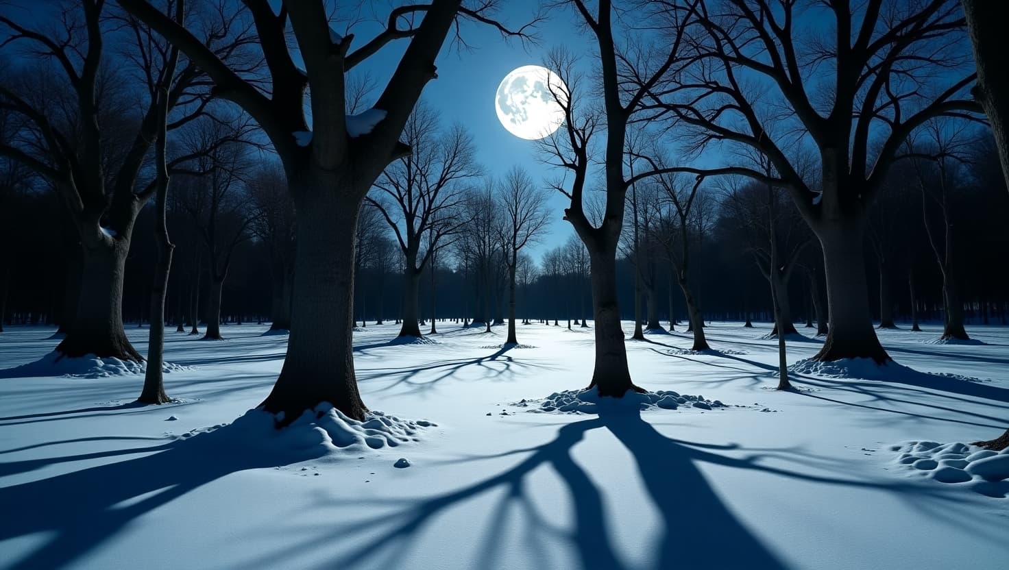 AI generated: Under the silvery glow of a full moon suspended in a dark blue, star-studded night sky, the delicate...