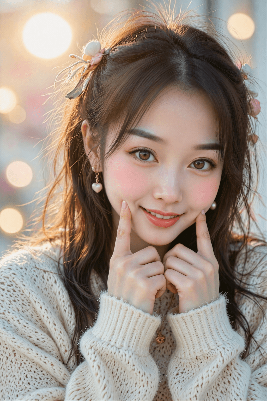 AI generated: "photo": "type": "kawaii_idol_closeup_portrait", "quality": "8k photorealistic, high fidelity, maste...