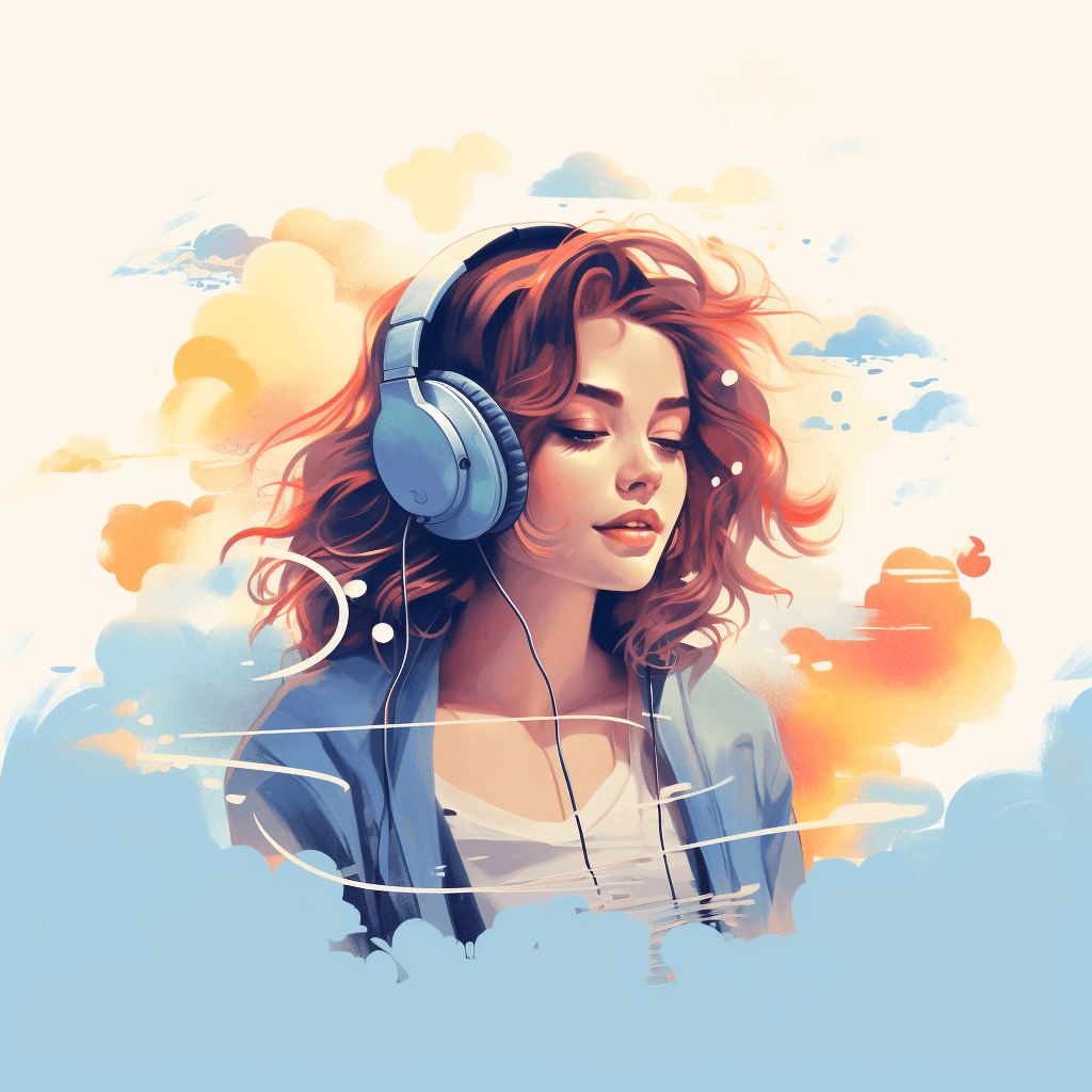 AI generated: UI retro illustration, stylish person, music, vintage movement watercolor, muted color palette, sky ...