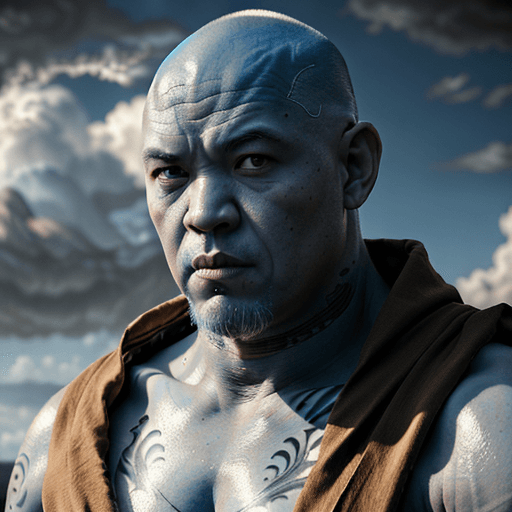 AI generated: Photo of a ultra realistic portrait, dramatic light, middle aged male humanoid, sky blue skin tone, ...