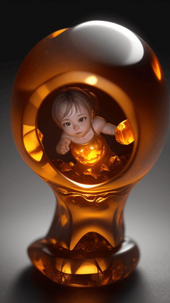AI generated: tiny human inside a carved amber gemstone , pure, clear, octane render, 8k, close up. unreal engine,...