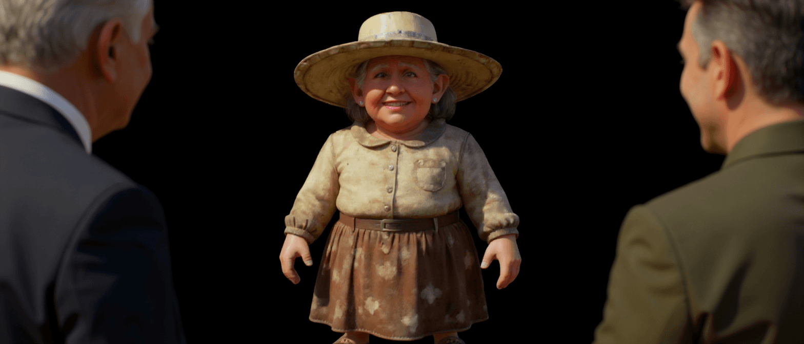 AI generated: This woman is happier and her face reflects charisma. She improves her clothing by others