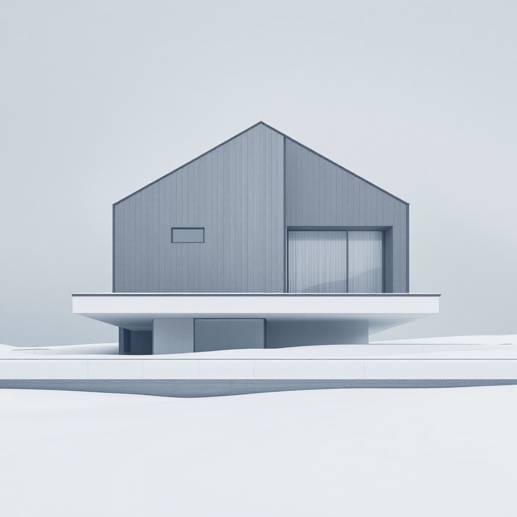 AI generated: architectural house, vertical, horizontal, straight, defined, monotone, winter