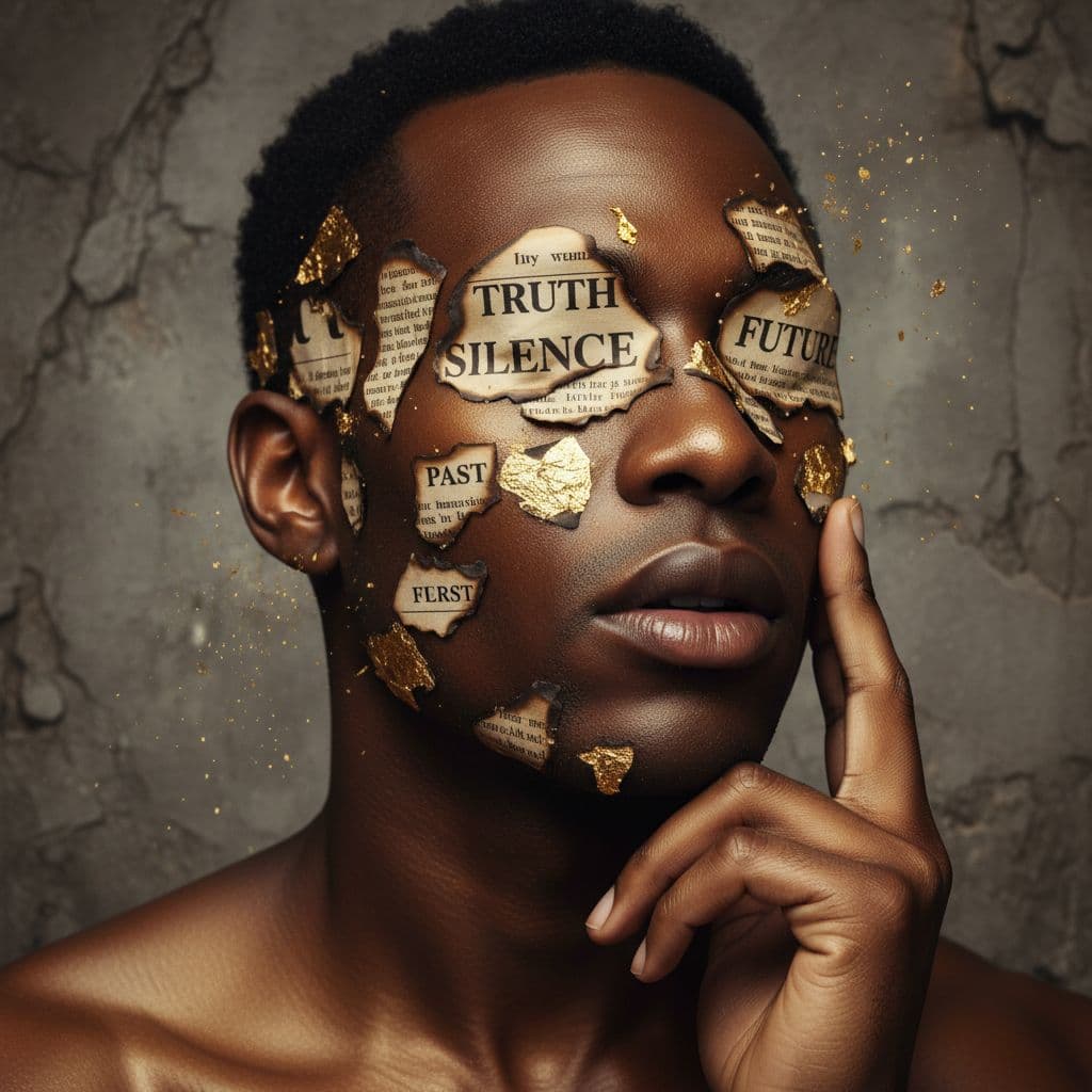 AI generated: Dark-skinned man, mid-20s to early 30s, close-up portrait, with a thoughtful and contemplative expre...
